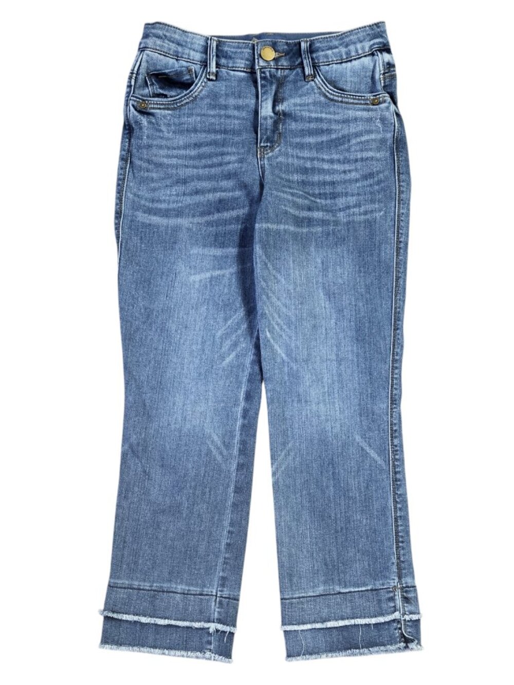 Democracy Absolution Double Layer Fray Hem Kick Flare Cropped Jeans Stretch